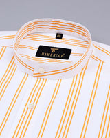 White Zimpai With Yellow Stripe Premium Cotton Shirt