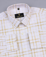 Pampas Cream With White Dobby Twill Check Cotton Shirt