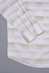 White with light brown line check shirt