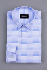 White with light blue line check shirt