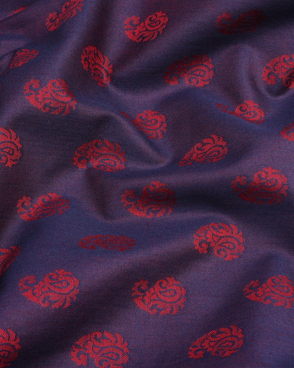 Red Paisley Pattern Purple Shadow Jacquard Designer Cotton Shirt