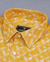 Curcumin Yellow With Silver Triangoli Jacquard Premium Gizza Shirt