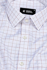 White with orange and light brown line check shirt