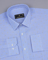 SkyBlue Houndstooth With Yellow Jacquard Dobby Cotton Shirt