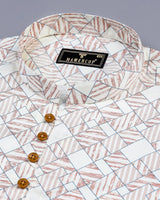 Lucas Cream With Brown Block Printed Cotton Shirt Style Kurta