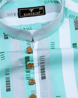Chiffon Turquoise Blue MultiStriped Cotton Shirt Style Kurta
