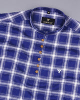 Sparko Blue With White Twill Check Cotton Shirt Style Kurta