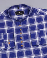 Sparko Blue With White Twill Check Cotton Shirt Style Kurta