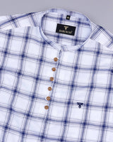 Sparko White With Blue Twill Check Cotton Shirt Style Kurta