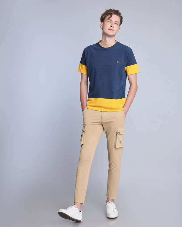 NavyBlue With Mustard Pique Pima Designer T-Shirt