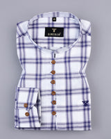 Dexter White With Blue Twill Check Cotton Shirt Style Kurta