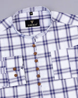 Dexter White With Blue Twill Check Cotton Shirt Style Kurta