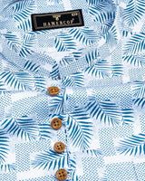 Blue Palm Leaf Printed Cotton Shirt Style Kurta