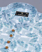 Blue Palm Leaf Printed Cotton Shirt Style Kurta