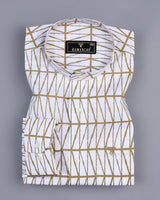 Sand Cream Geometrical Poplin Print Cotton Shirt
