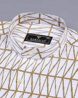 Sand Cream Geometrical Poplin Print Cotton Shirt