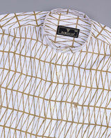 Sand Cream Geometrical Poplin Print Cotton Shirt