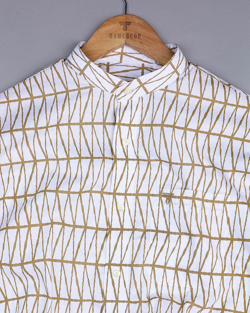 Sand Cream Geometrical Poplin Print Cotton Shirt
