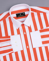 Capital Orange And White Broad Stripe Designer Cotton Shirt
