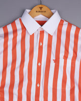 Capital Orange And White Broad Stripe Designer Cotton Shirt