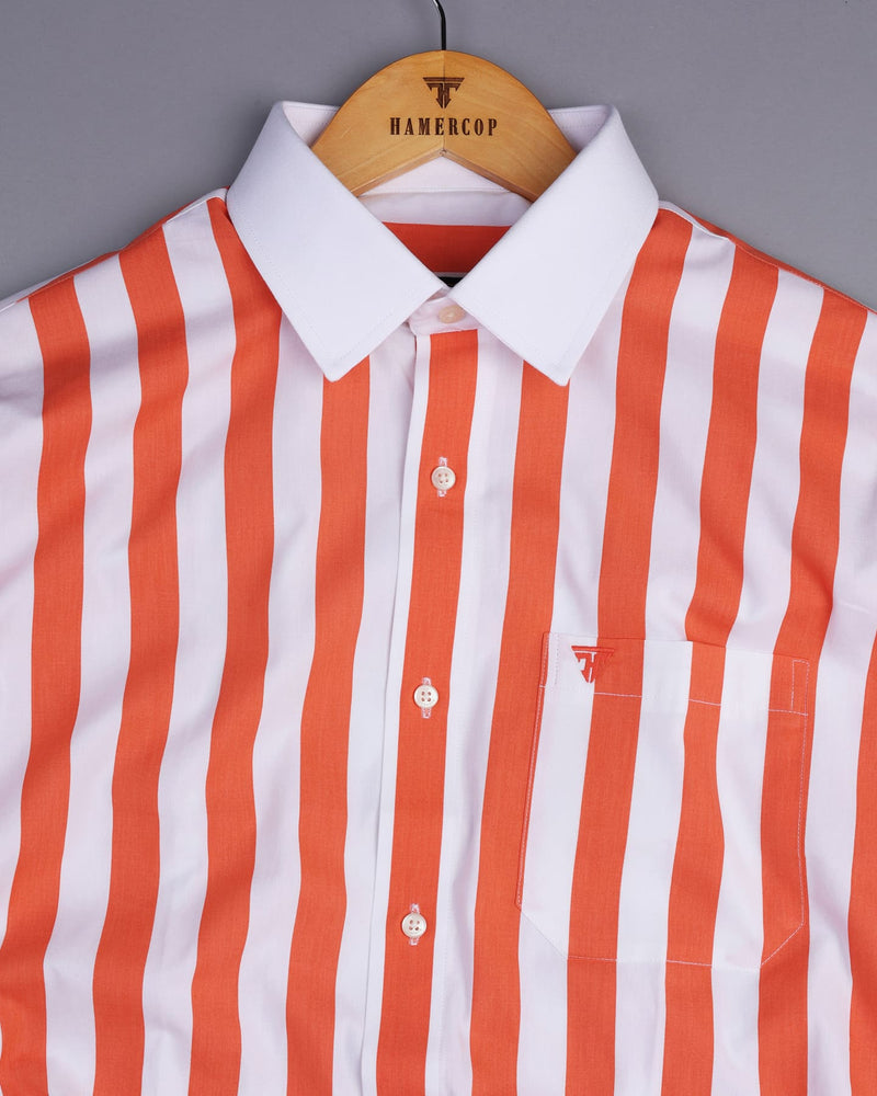 Capital Orange And White Broad Stripe Designer Cotton Shirt