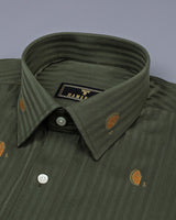 Coriander Green Jacquard Pattern Self Stripe Gizza Shirt