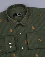 Coriander Green Jacquard Pattern Self Stripe Gizza Shirt