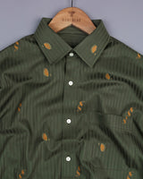 Coriander Green Jacquard Pattern Self Stripe Gizza Shirt