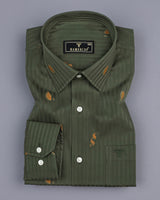 Coriander Green Jacquard Pattern Self Stripe Gizza Shirt