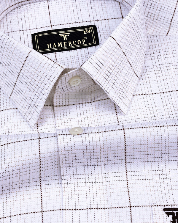 Shallow White With Brown Check Premium Cotton Formal Shirt
