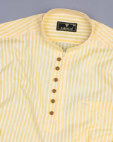Light Goldenrod Yellow Striped Cotton Shirt Style Kurta