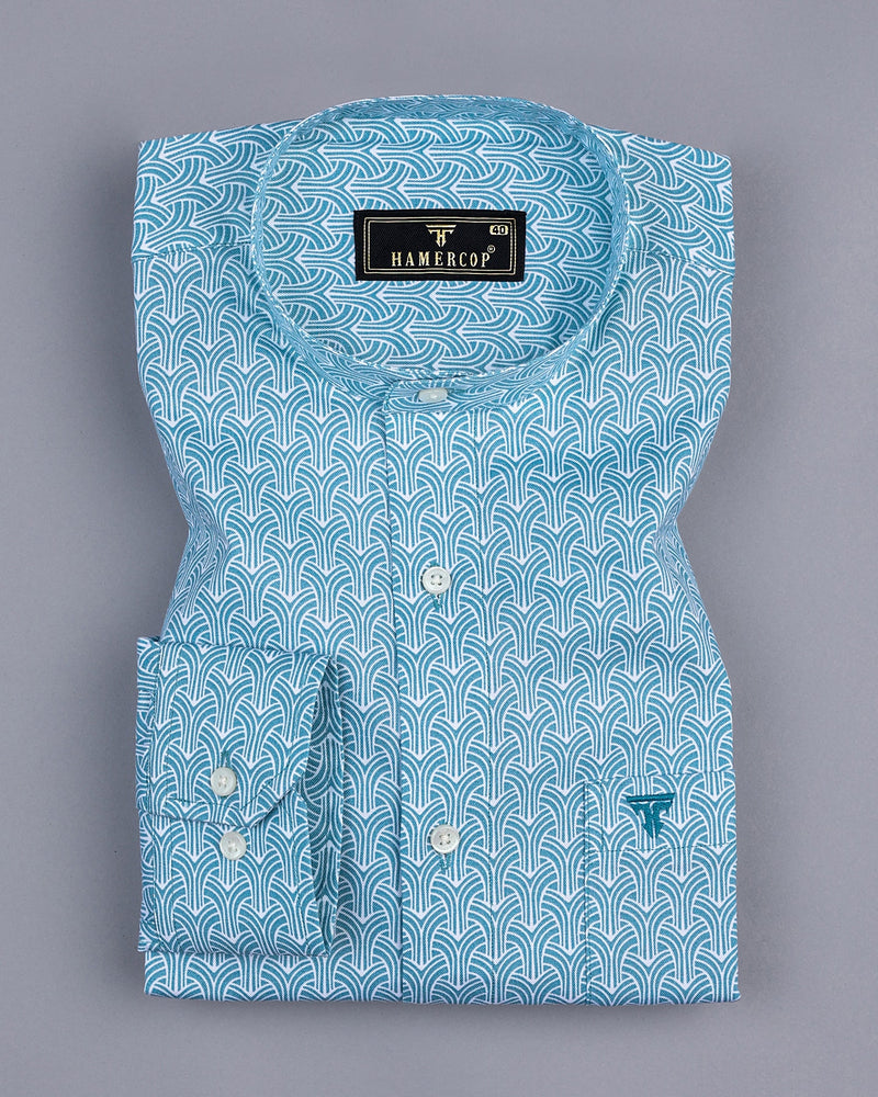 SkyBlue Abstract Geometrical Pattern Oxford Cotton Shirt
