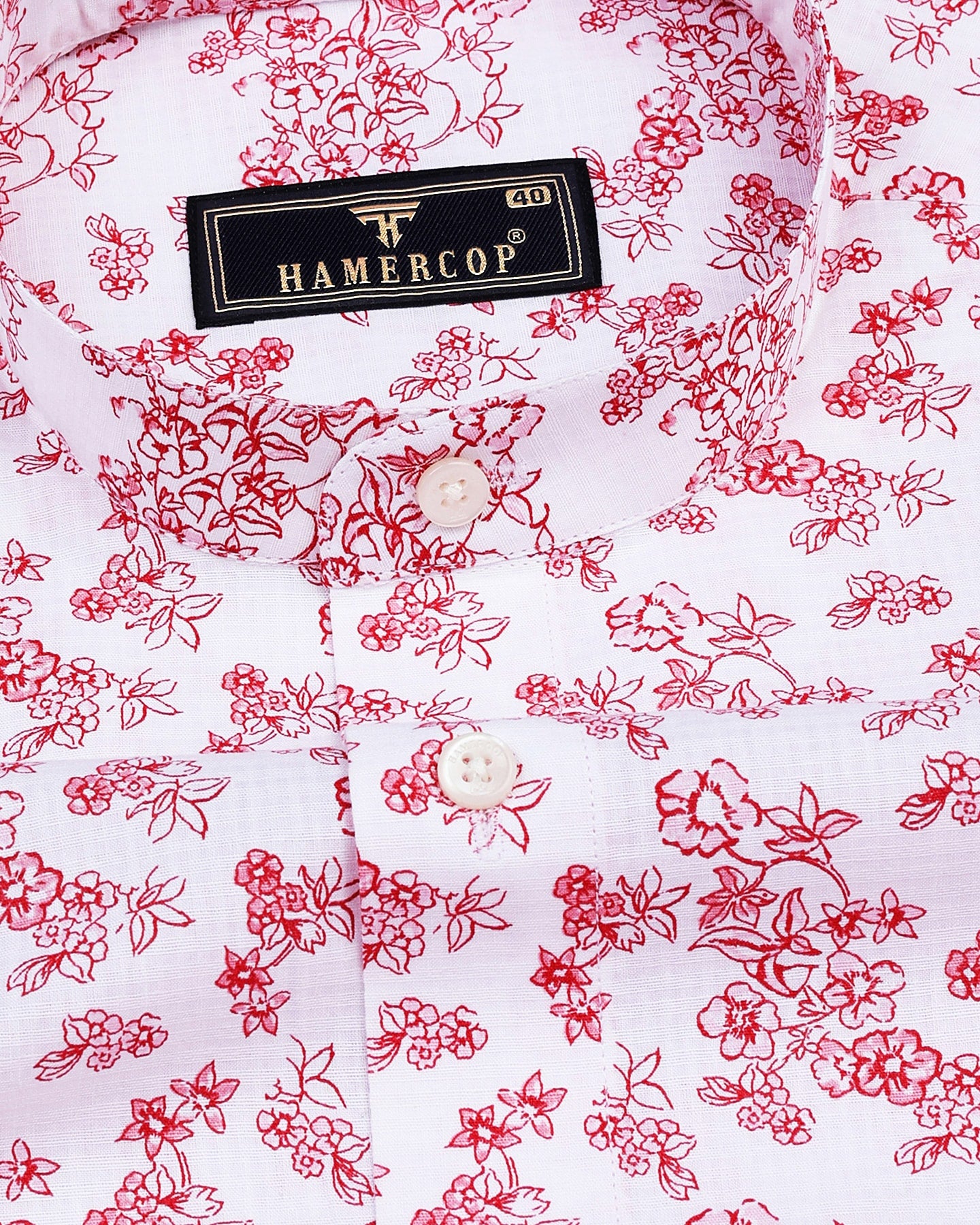 Red Flowers Printed White Cotton Shirt | Hamercop