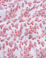 Red Flowers Printed Self Weft Stripe White Cotton Shirt