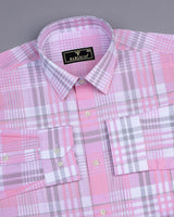 Pink Casata With Gray Check Linen Cotton Shirt