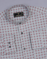 Red And White Sphere Printed Gray Color Plaid Flannel Shirt