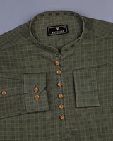 Tenex Green Check Premium Cotton Shirt Style Kurta