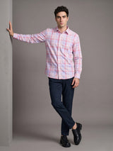 Corbin Pink And Gray Twill Check Premium Cotton Shirt