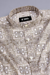 White with brown vintage ludo design printed satin shirt