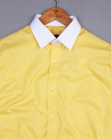 Pineapple Yellow Self Weft Stripe Dobby Cotton Designer Shirt