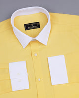 Pineapple Yellow Self Weft Stripe Dobby Cotton Designer Shirt