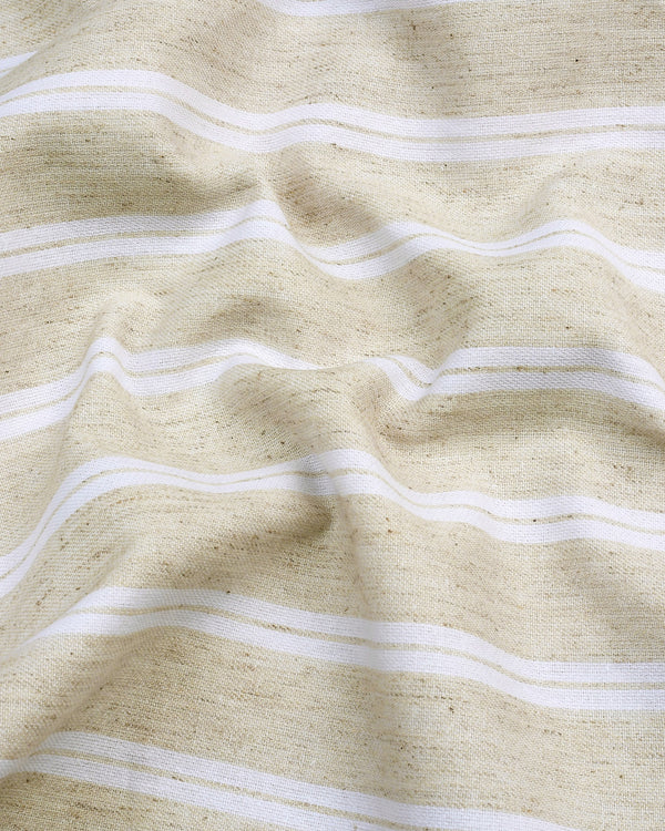 Sea Sand Cream With White Stripe Formal Cotton Shirt