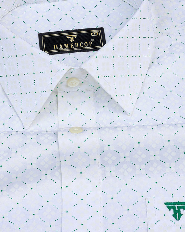Green Dots Printed White Color Satin Cotton Shirt