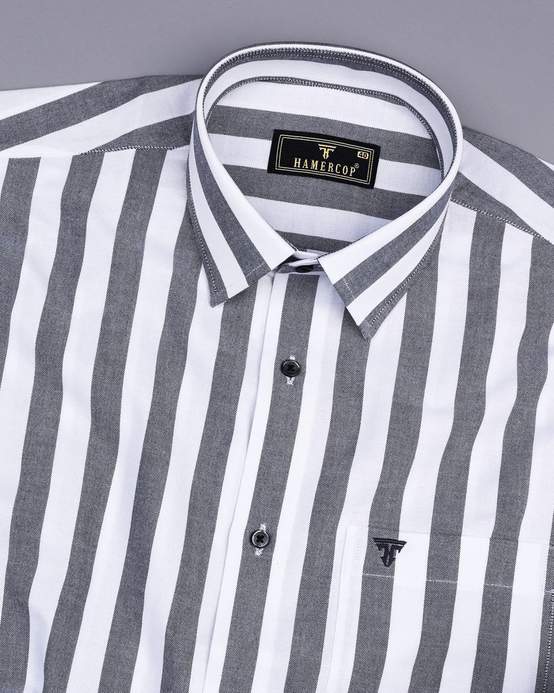 Ceniza Black With White Broad Stripe Oxford Cotton Shirt