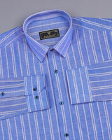 Porto Blue With Gray Stripe Oxford Cotton Formal Shirt