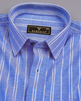 Porto Blue With Gray Stripe Oxford Cotton Formal Shirt