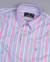 Vittorio Pink With Gray And Blue Multistriped Oxford Cotton Shirt