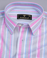 Vittorio Pink With Gray And Blue Multistriped Oxford Cotton Shirt