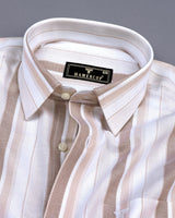 Carabet Cream With White Stripe Oxford Cotton Formal Shirt