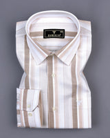 Carabet Cream With White Stripe Oxford Cotton Formal Shirt